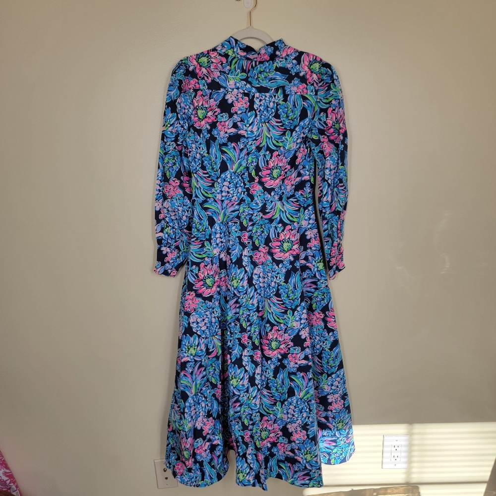 NWT Mira stretch shirt dress high tide navy pineapple paradise size 6 - Picture 10 of 10